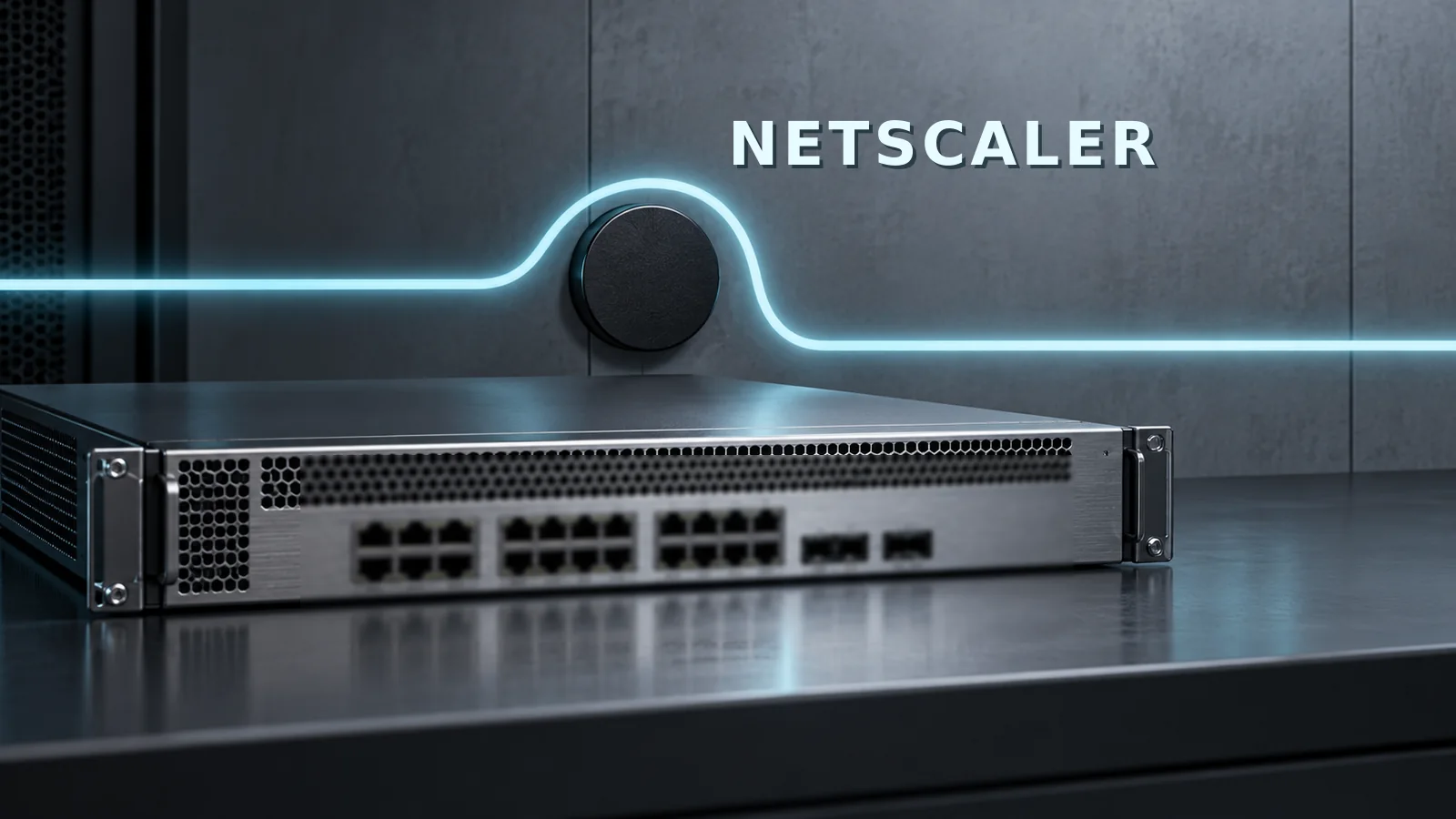 A NetScaler network appliance isolated against a bright connection path, representing an authentication route that bypasses the expected gate.