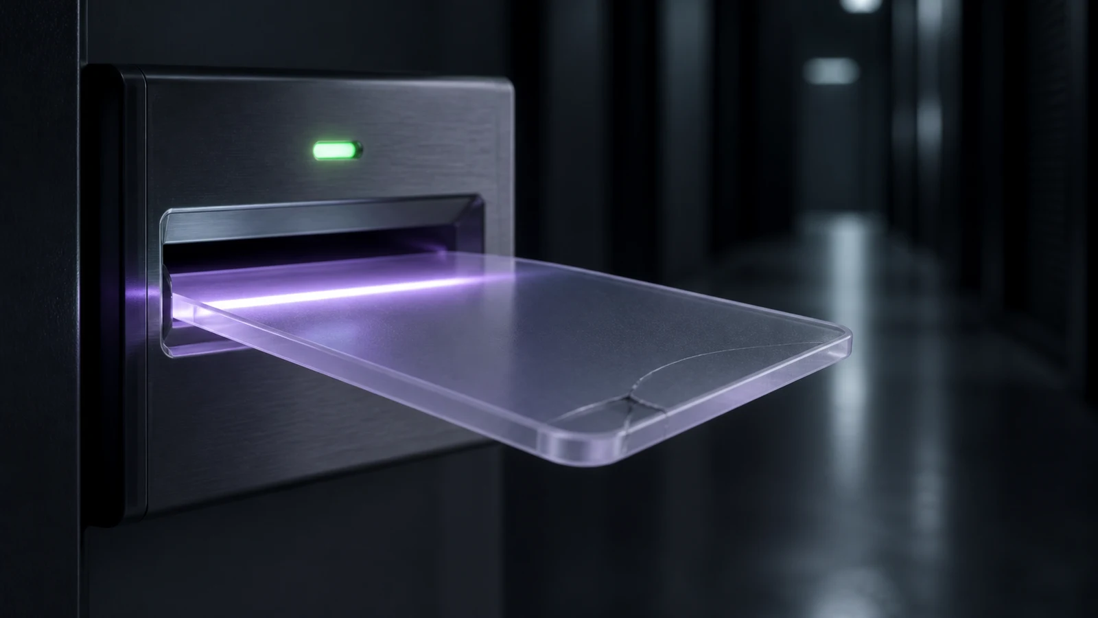 A forged identity token passing through a damaged verification gate toward a secured website administration doorway.